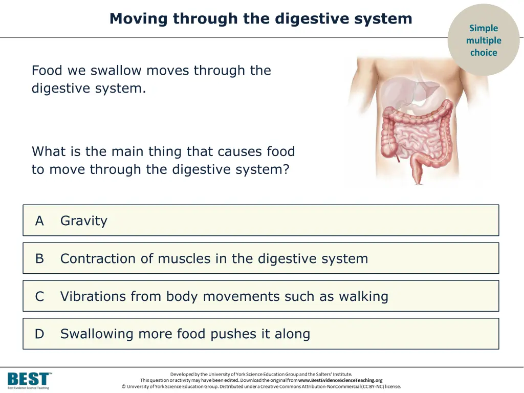 moving through the digestive system