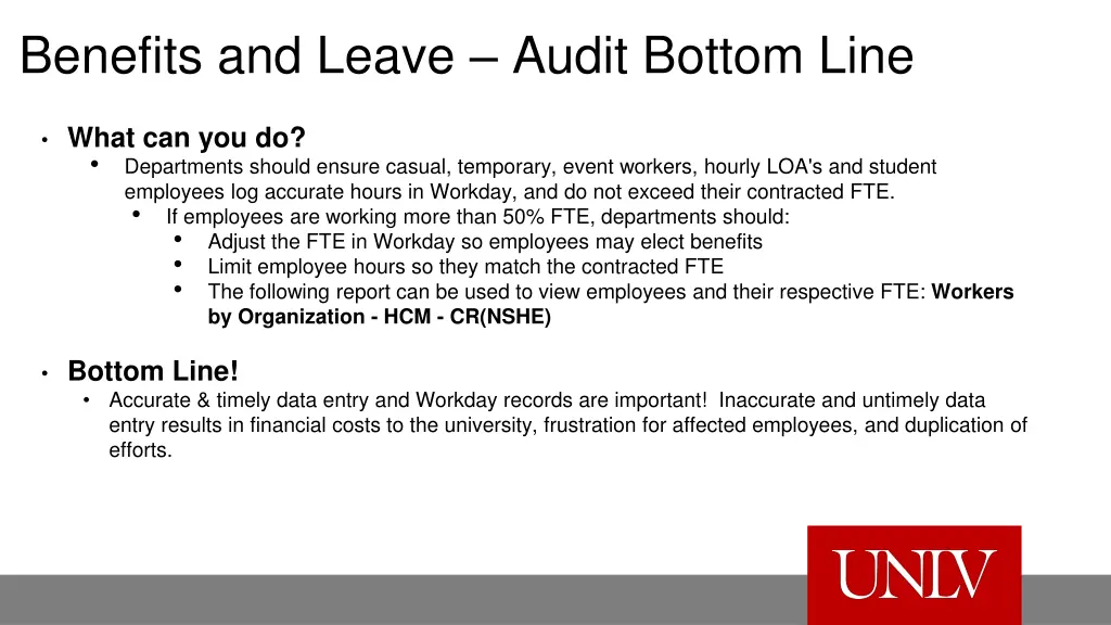 benefits and leave audit bottom line