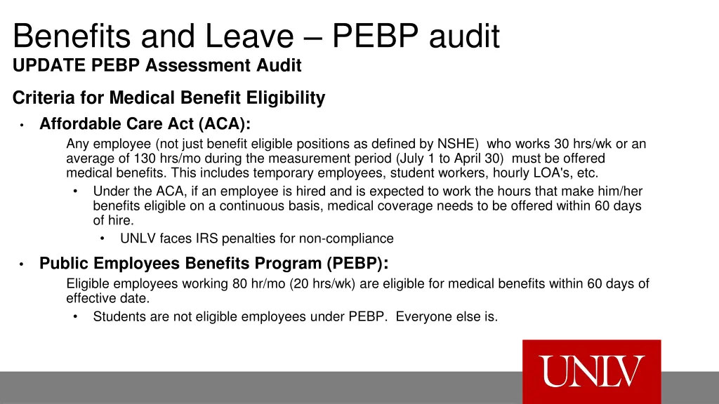 benefits and leave pebp audit update pebp