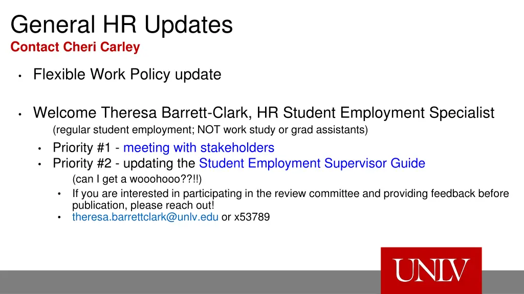 general hr updates c ontact cheri carley