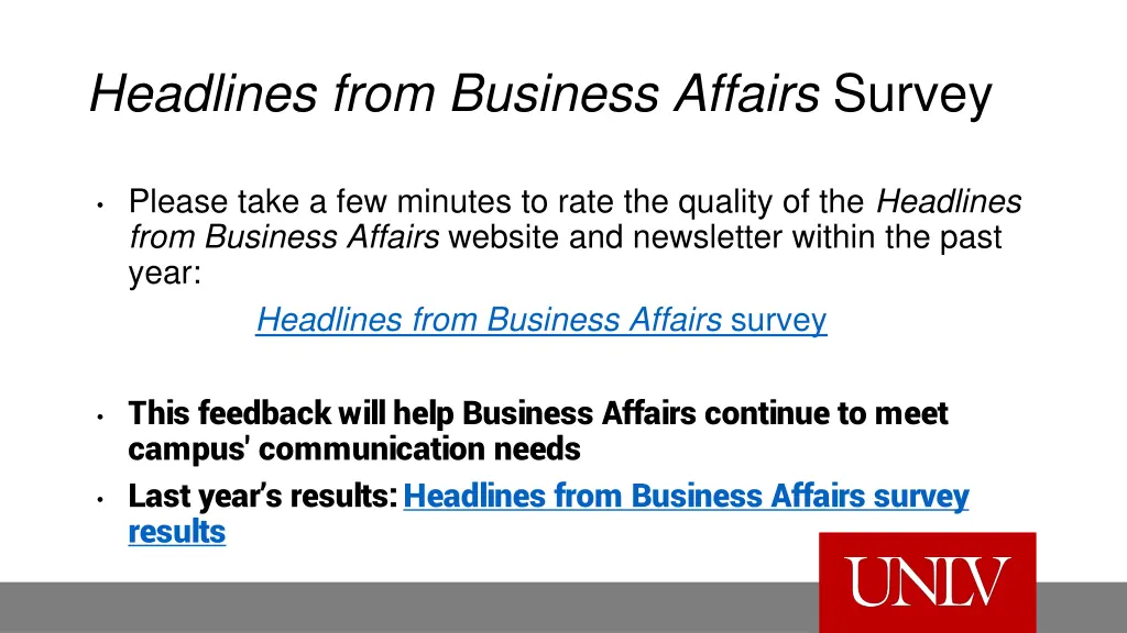 headlines from business affairs survey