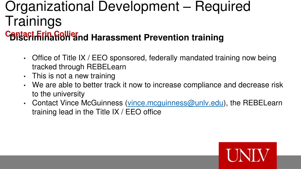 organizational development required trainings