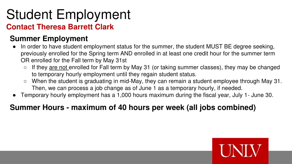 student employment contact theresa barrett clark