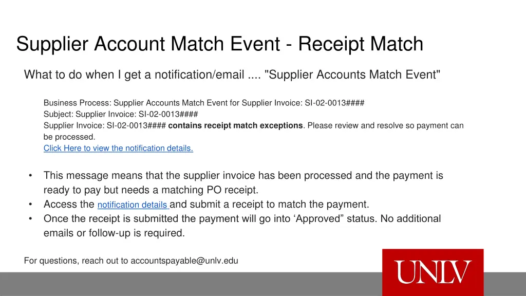 supplier account match event receipt match