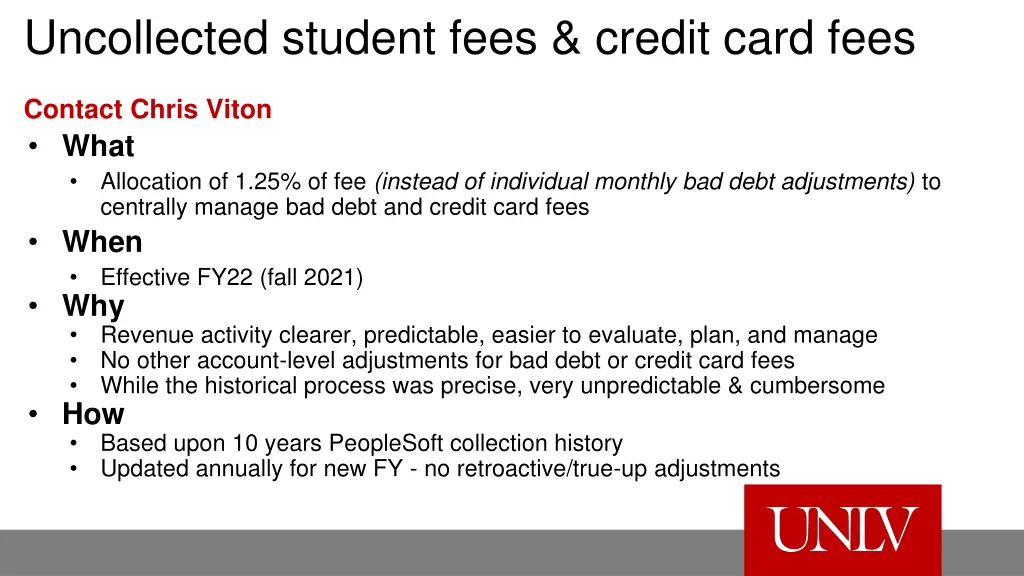 uncollected student fees credit card fees