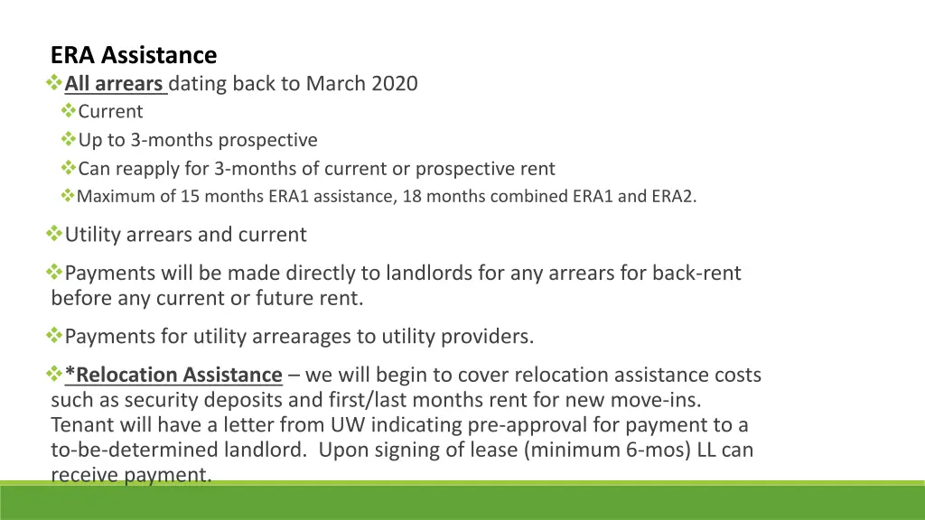 era assistance all arrears dating back to march