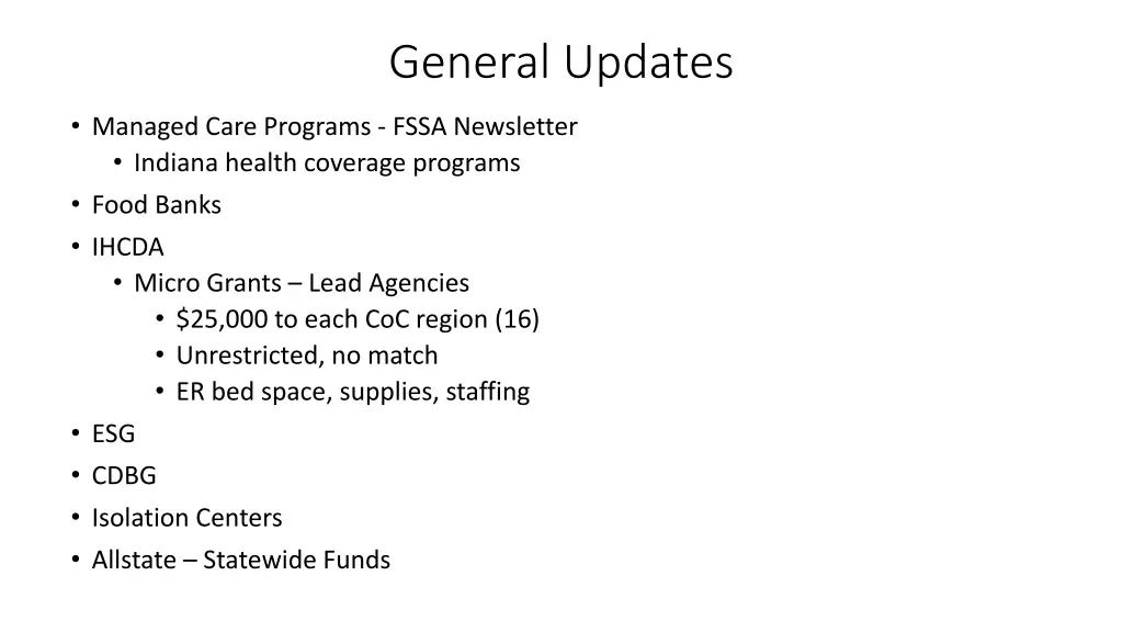 general updates