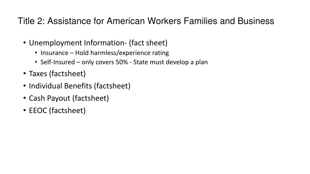 title 2 assistance for american workers families 2