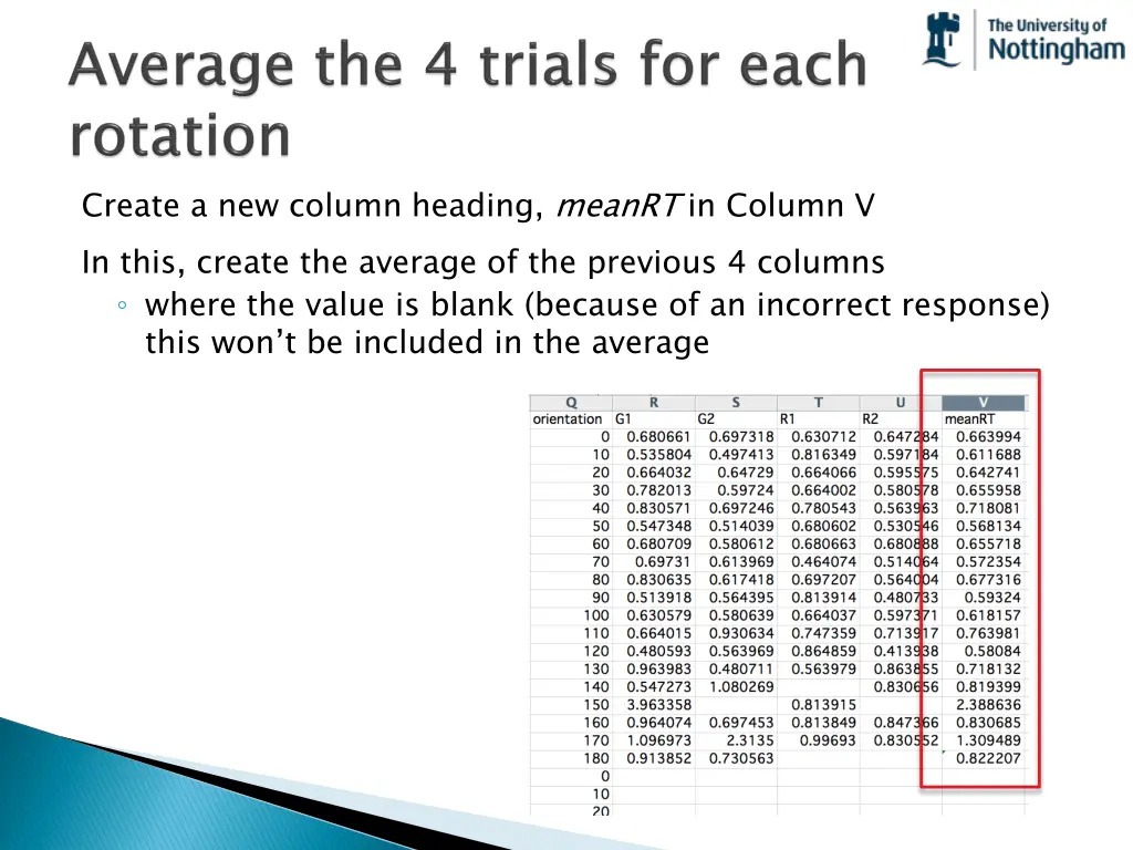 create a new column heading meanrt in column