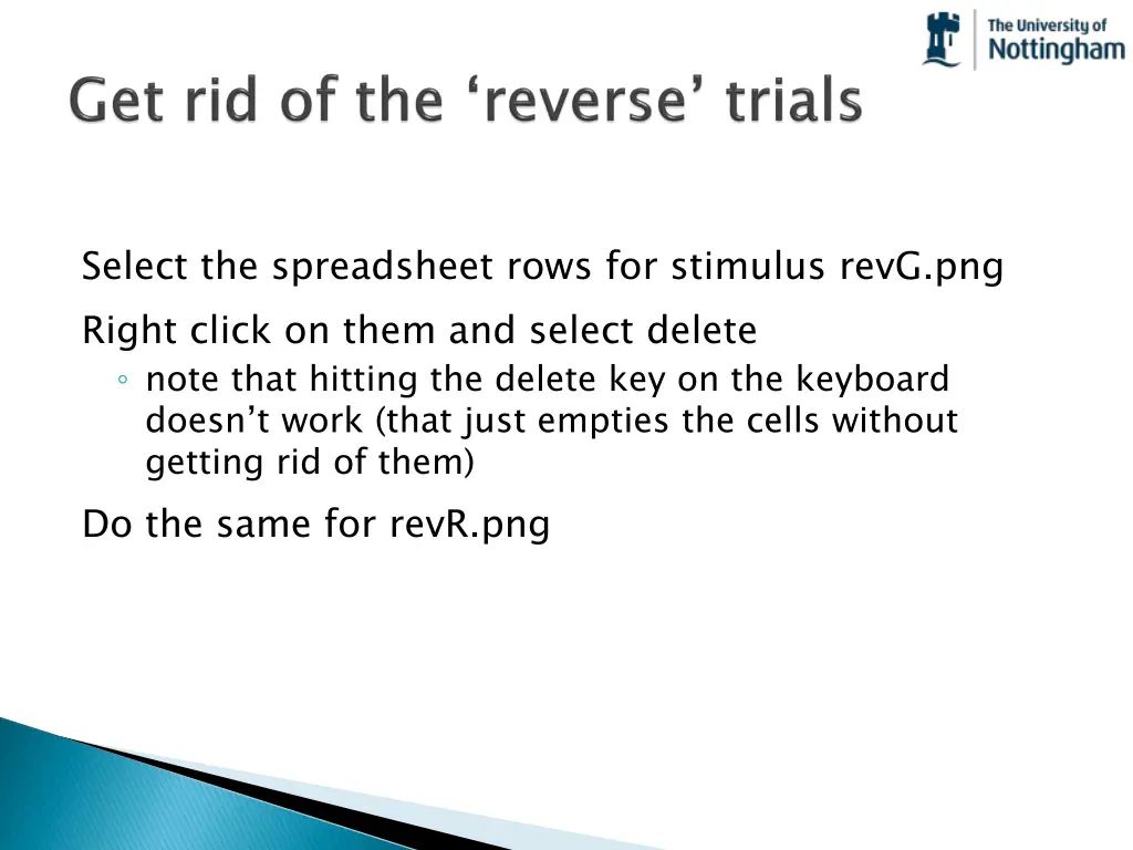 select the spreadsheet rows for stimulus revg
