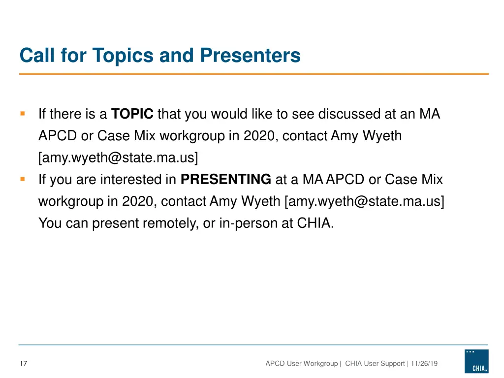 call for topics and presenters
