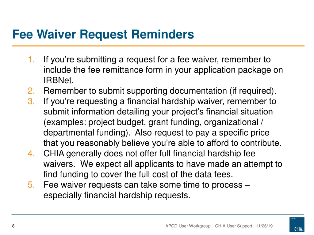 fee waiver request reminders