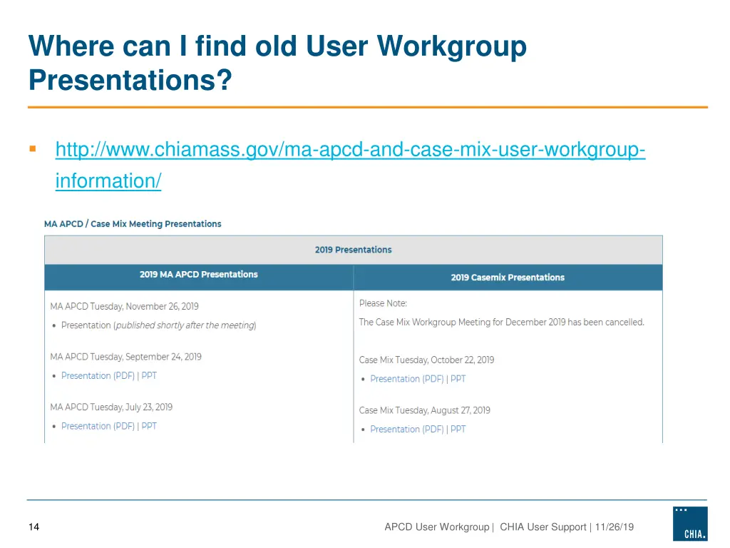 where can i find old user workgroup presentations