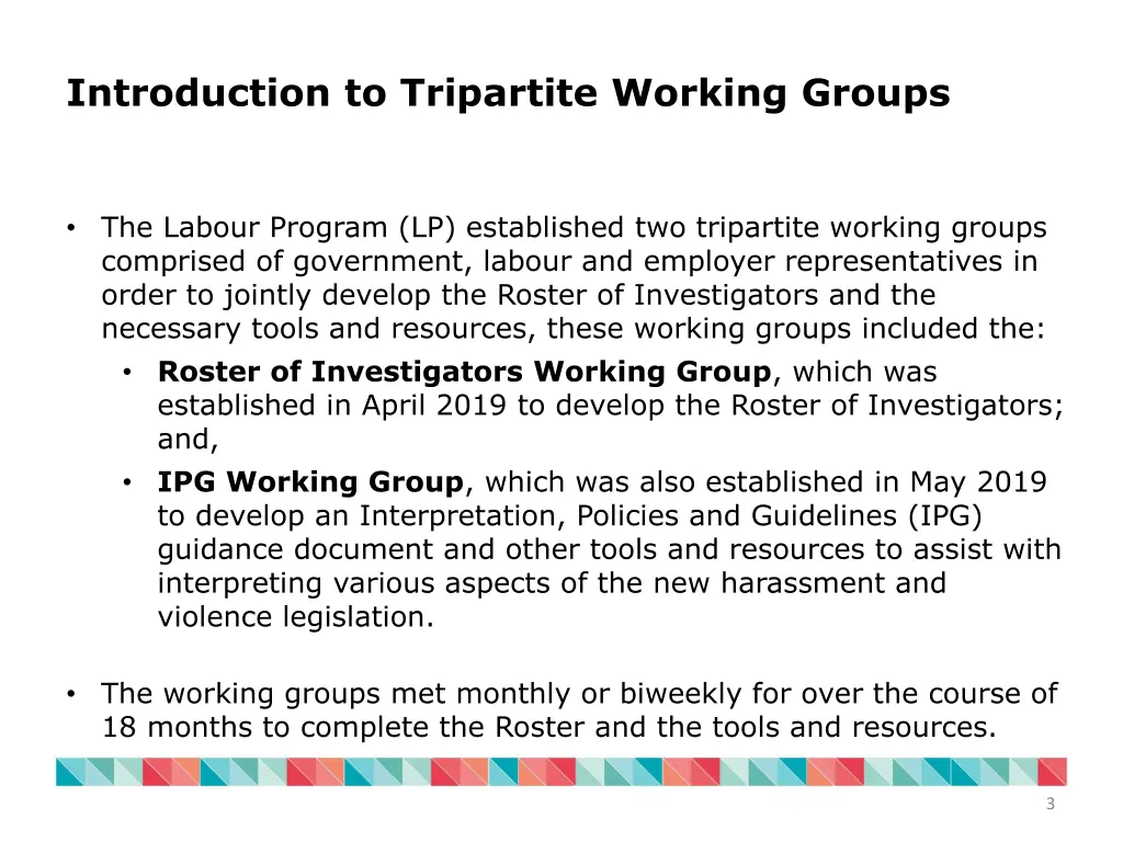 introduction to tripartite working groups