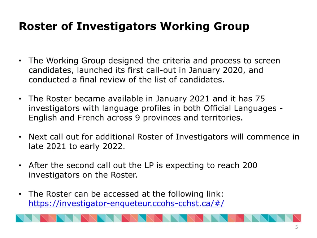roster of investigators working group 1