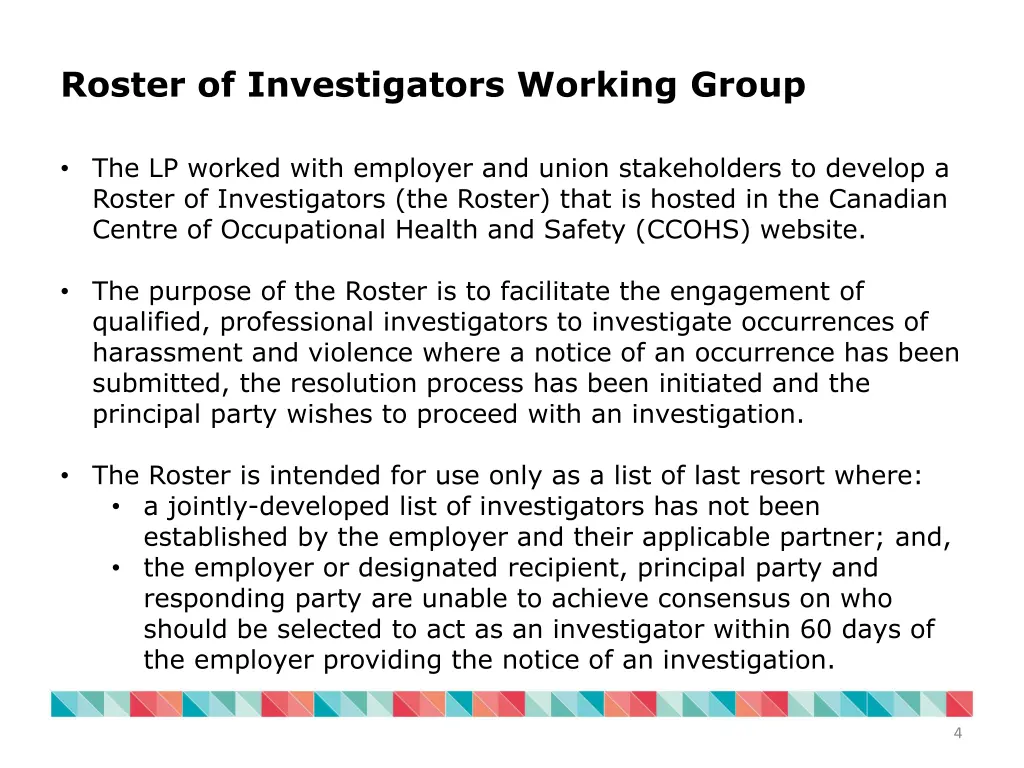 roster of investigators working group