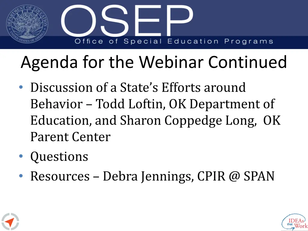 agenda for the webinar continued