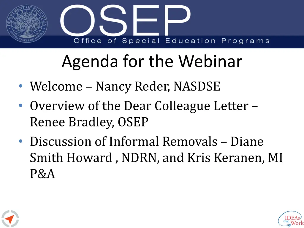 agenda for the webinar