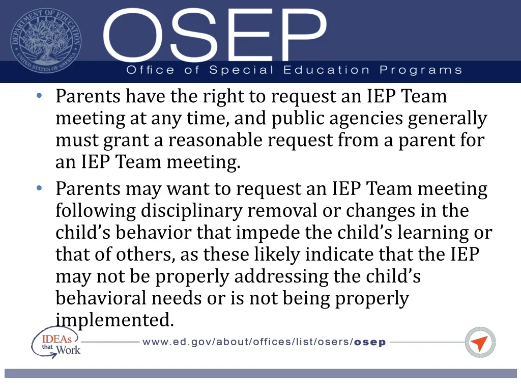 parents have the right to request an iep team