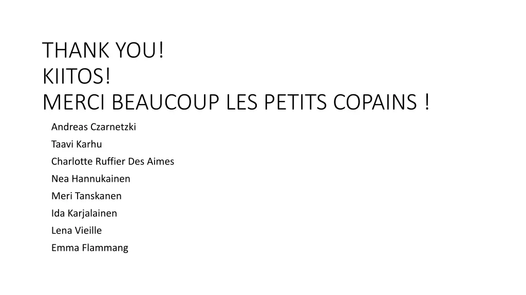 thank you kiitos merci beaucoup les petits copains