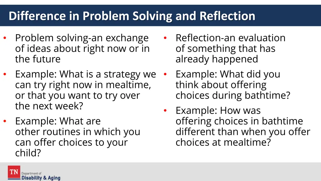 difference in problem solving and reflection