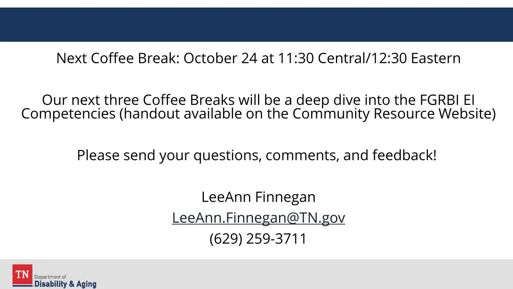 next coffee break october 24 at 11 30 central