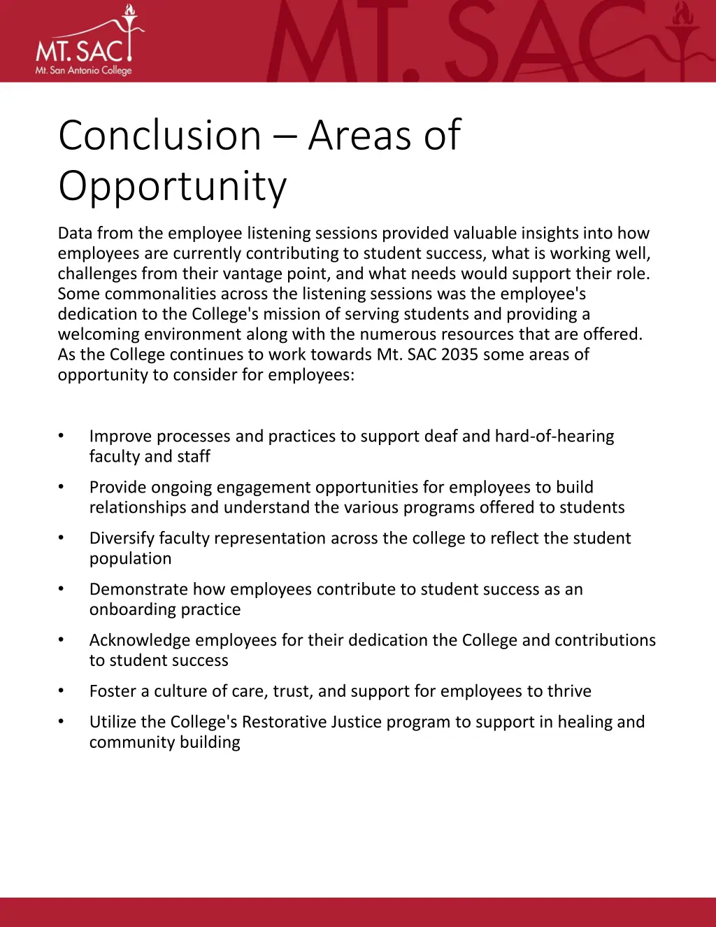 conclusion areas of opportunity