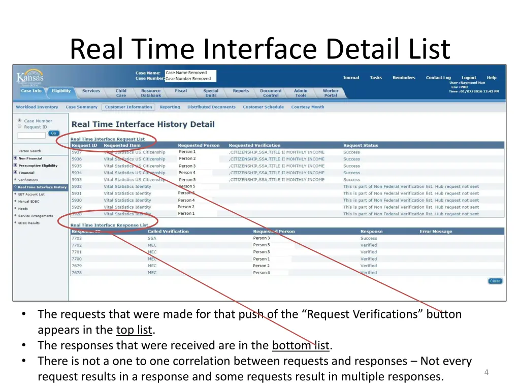 real time interface detail list