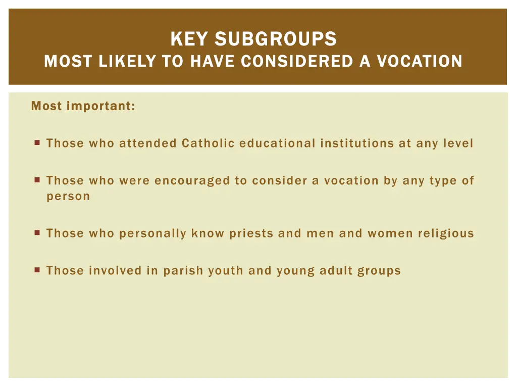 key subgroups key subgroups