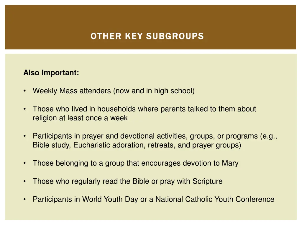 other key subgroups other key subgroups