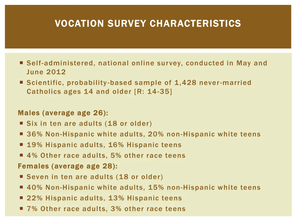 vocation survey characteristics vocation survey