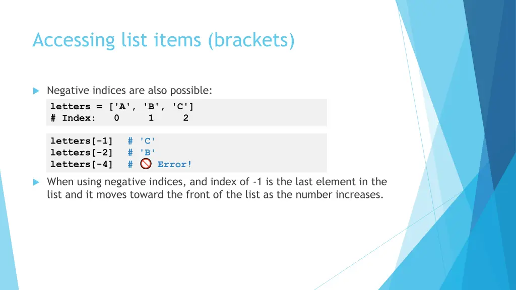 accessing list items brackets 1