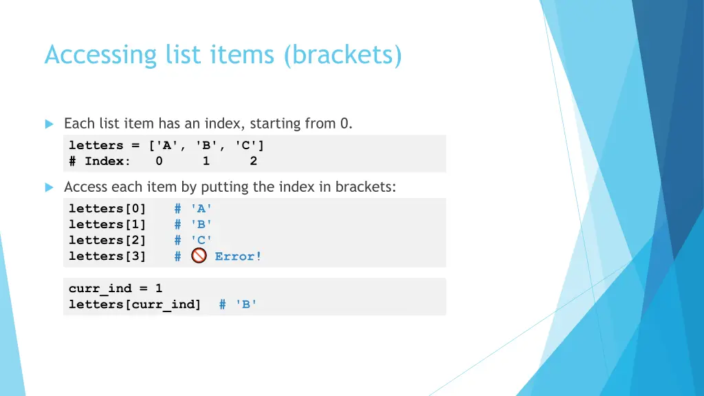accessing list items brackets