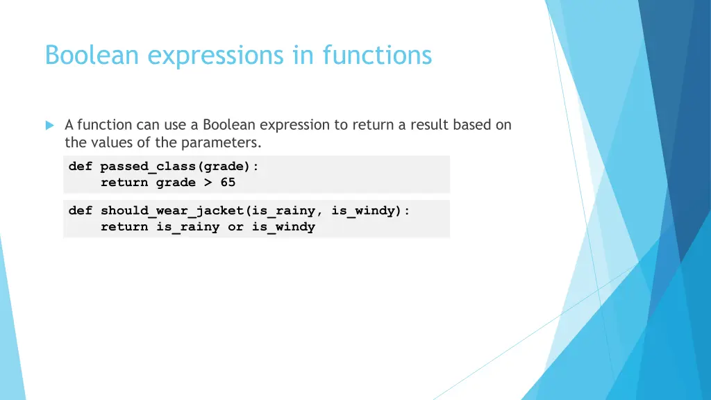 boolean expressions in functions