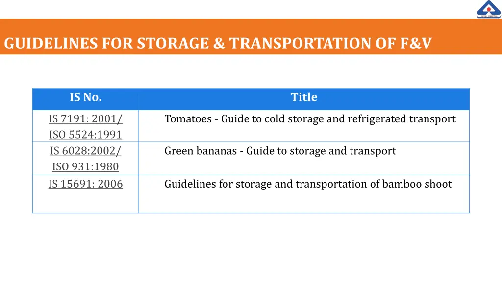 guidelines for storage transportation of f v