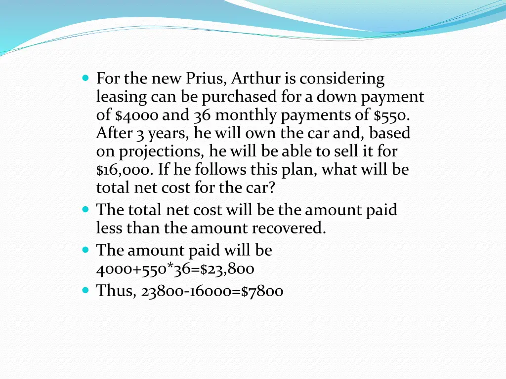 for the new prius arthur is considering leasing