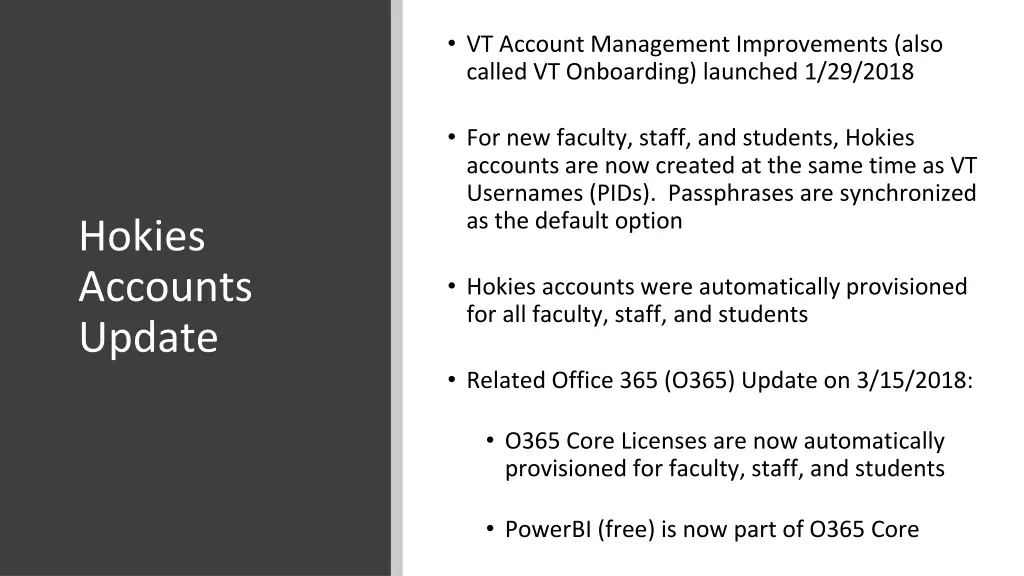 vt account management improvements also called