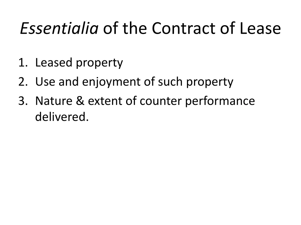 essentialia of the contract of lease
