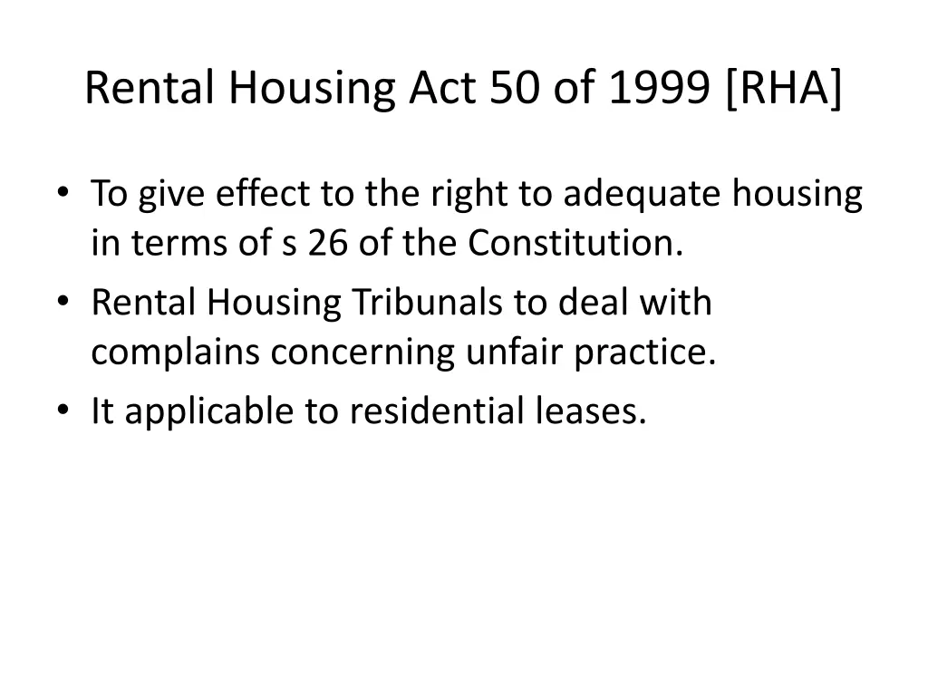 rental housing act 50 of 1999 rha
