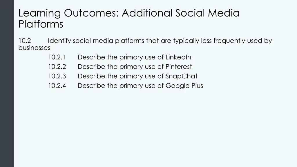 learning outcomes additional social media