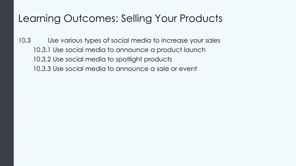 learning outcomes selling your products