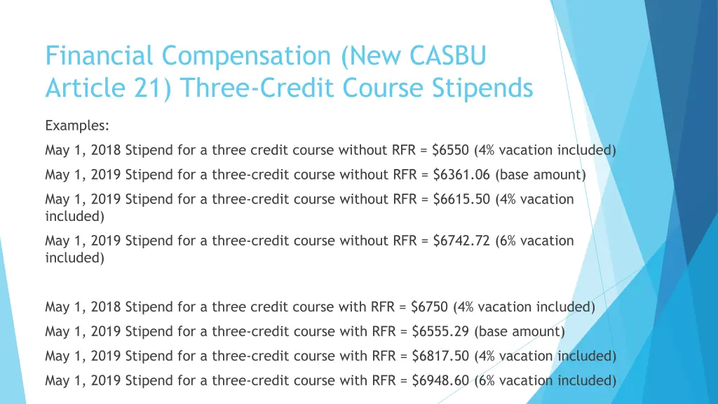 financial compensation new casbu article 21 three