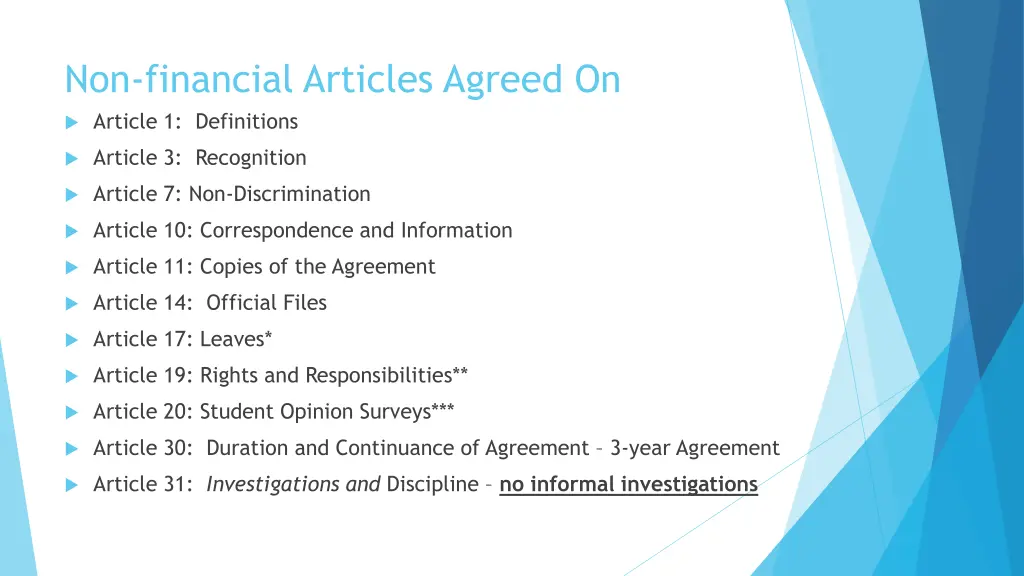 non financial articles agreed on article
