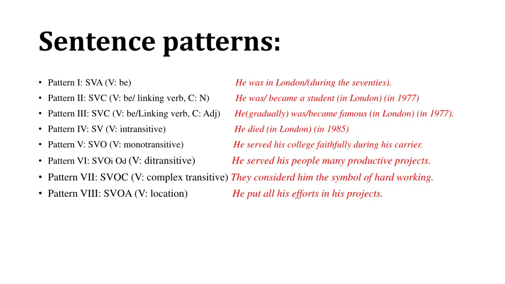 sentence patterns