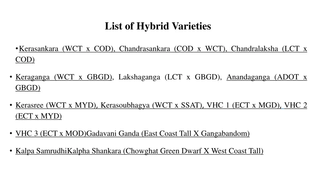 list of hybrid varieties