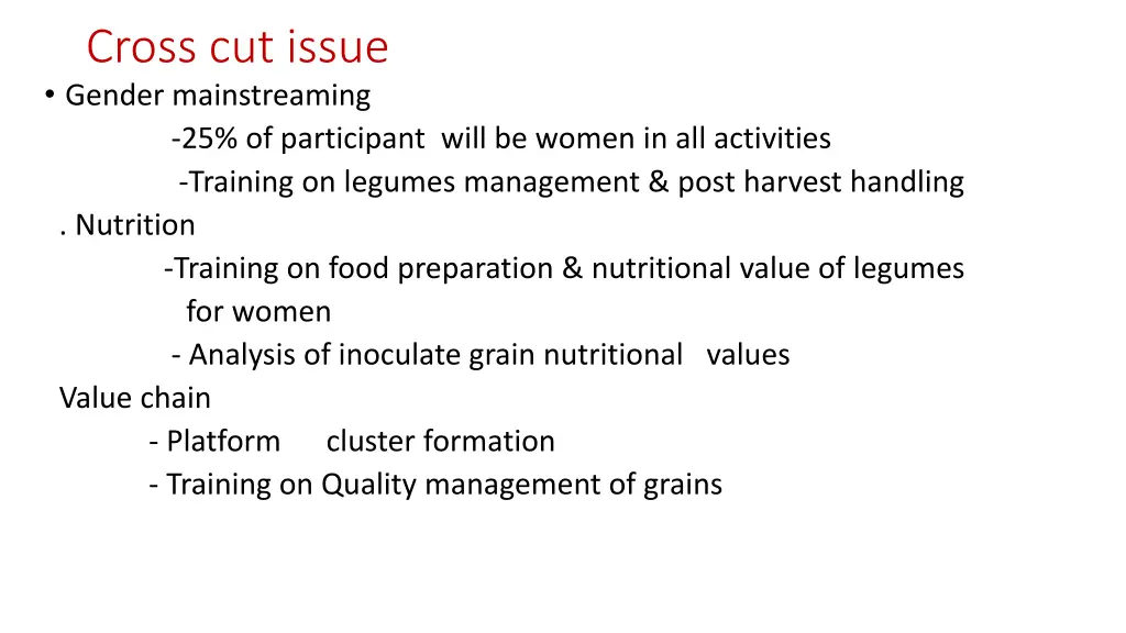 cross cut issue gender mainstreaming