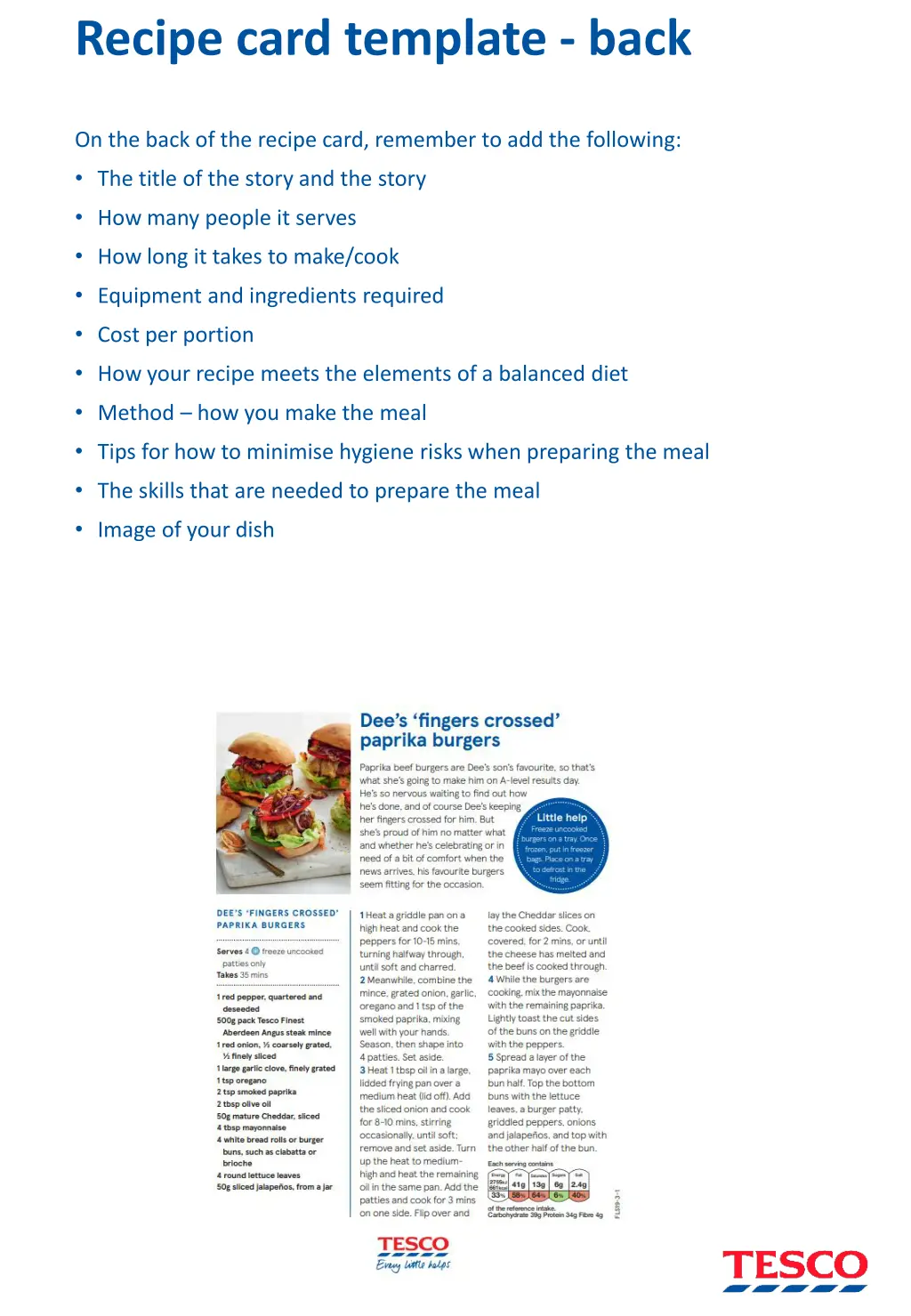 recipe card template back