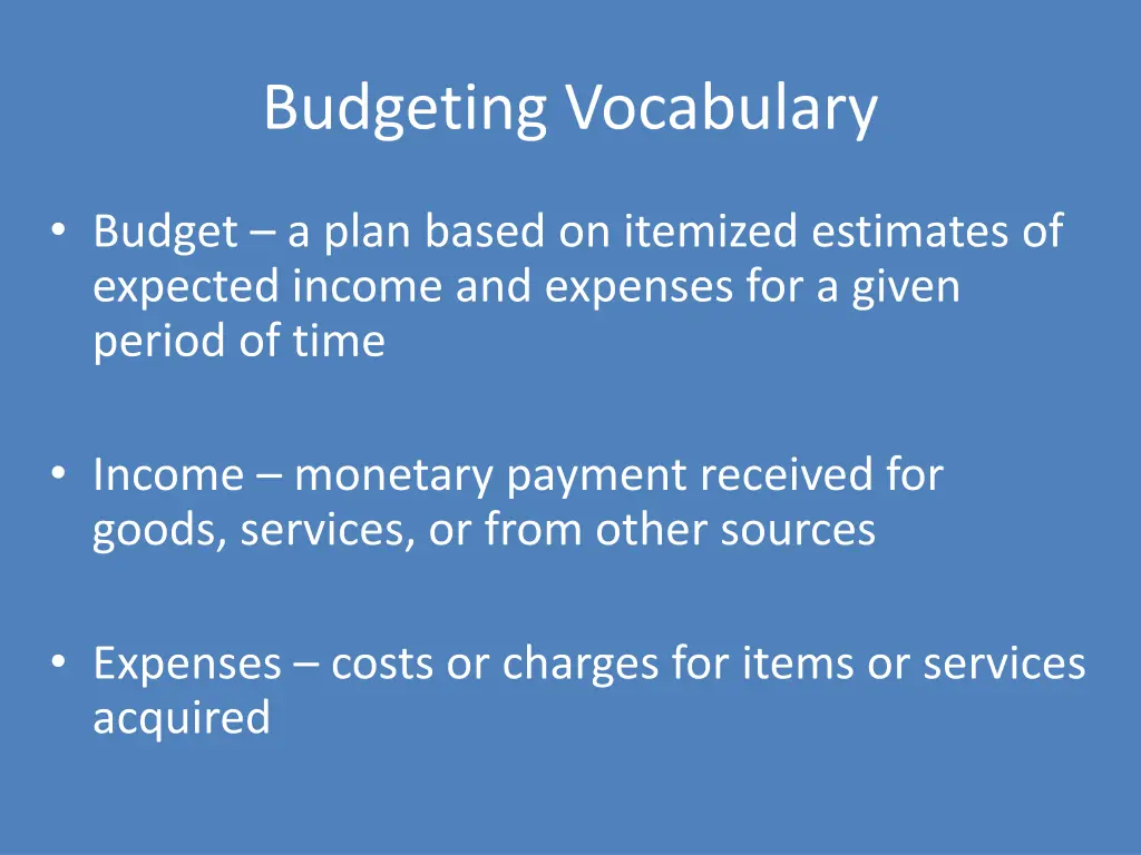 budgeting vocabulary