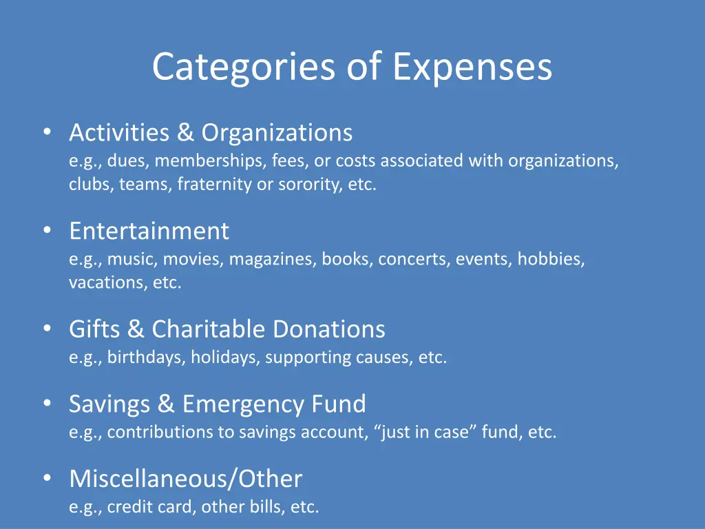 categories of expenses 1