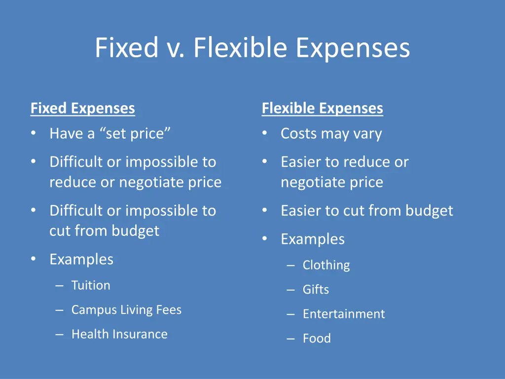 fixed v flexible expenses